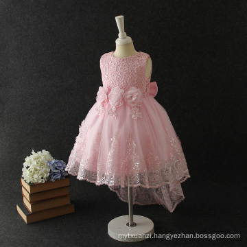 2018 New baby dress children frocks designs kids flower party dresses pink front short back long kids dress girls wedding wear